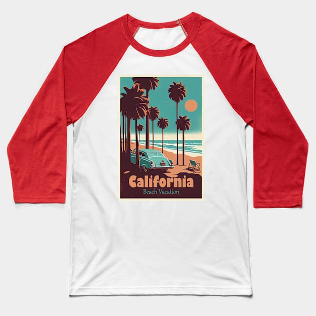 California - Beach Paradise Baseball T-Shirt by GreenMary Design
